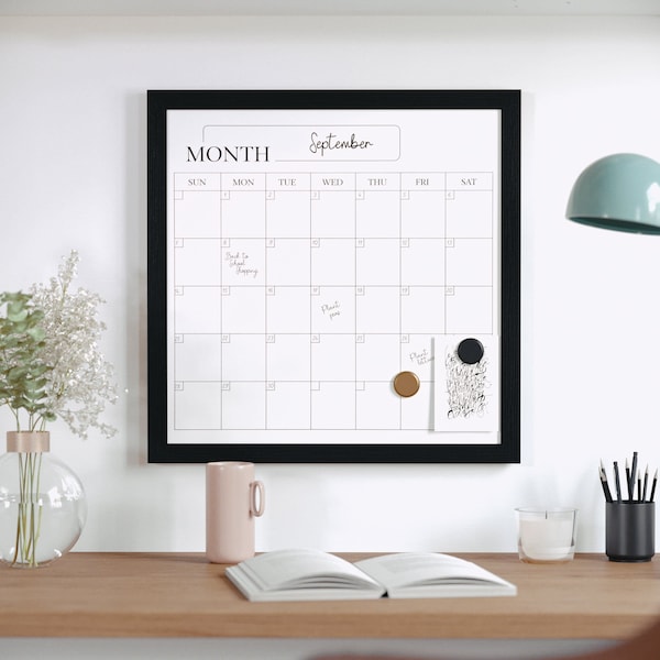Martha Stewart Everette 18in. x 18in. Magnetic Calendar Dry Erase Board w/Blk Frame, w/Dry Erase Mrkr and 2 Mgnts BR-PM-MWP-4545-BK-MS - main